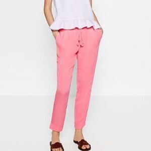 Zara Drawstring Trousers Bubblegum Barbie Ankle Pants Elastic Waist Spring